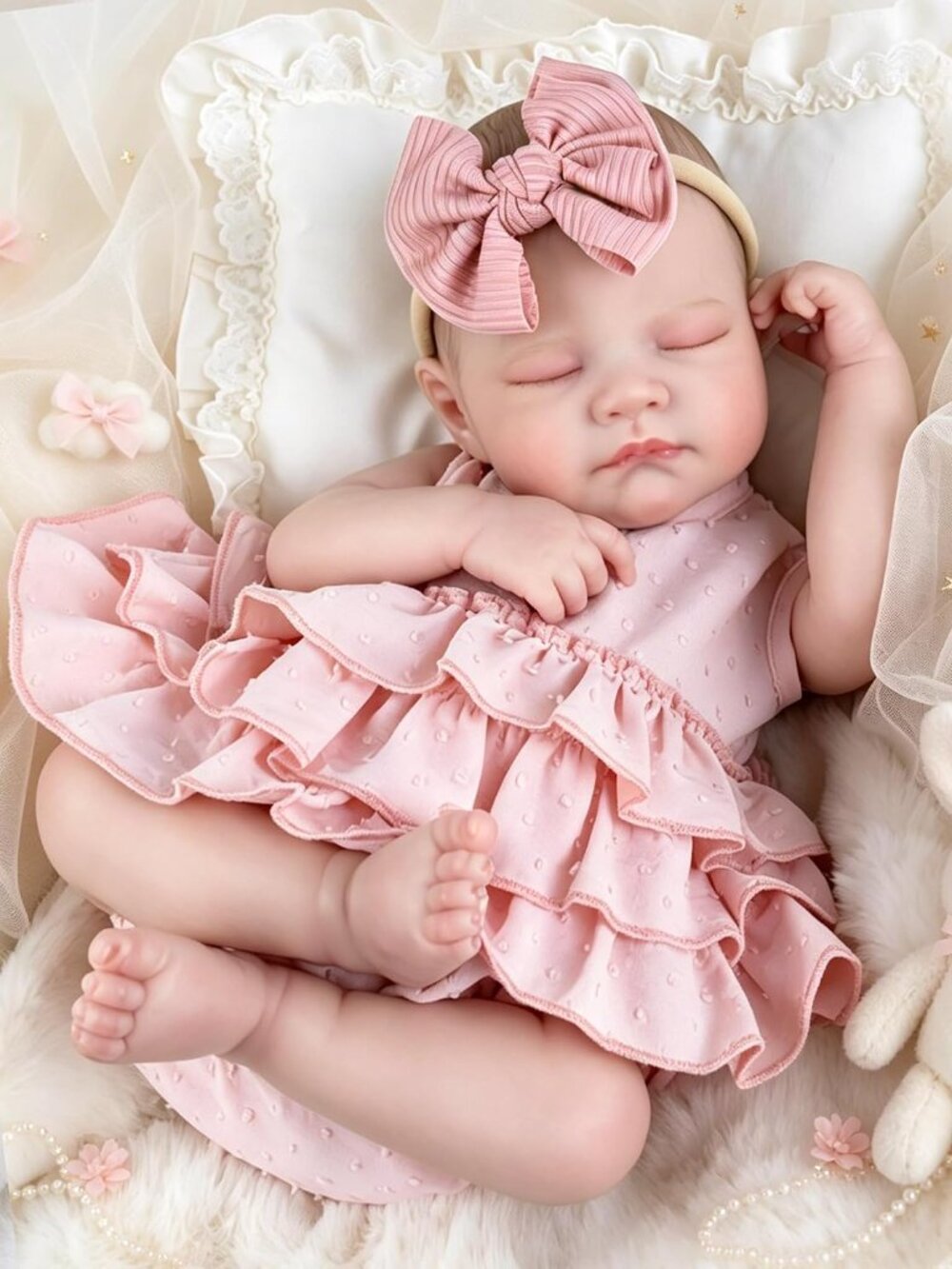 Aori 20in Sleeping Newborn Baby Girl Doll Pink Dress